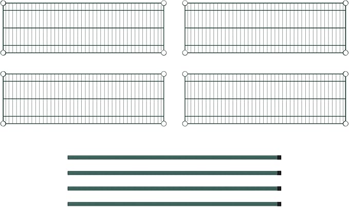 Commercial NSF Listed Green Epoxy Stationary Wire Shelving Kit 14" x 42" x 54", with 4 Shelves Perfect for Warehouse, Walk-in Refrigerator, Freezer, Grocery Store, Restaurant, Dishroom