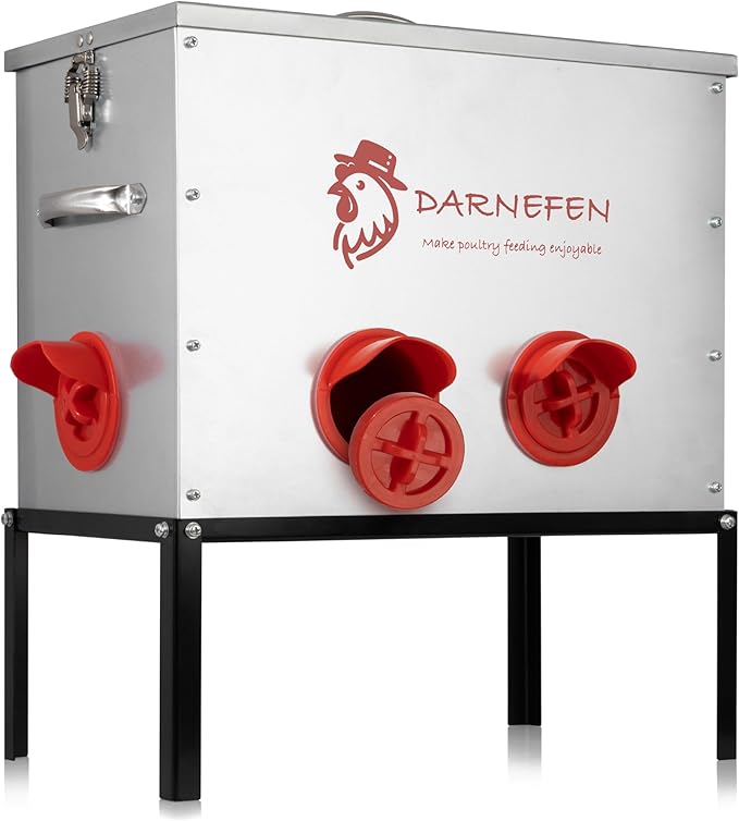 Automatic Chicken Feeder Rat Proof - 40lb 6 Ports Large Capacity Metal Poultry Feeder with Legs and Lids - Galvanized Chicken Feeder for Hen Coop