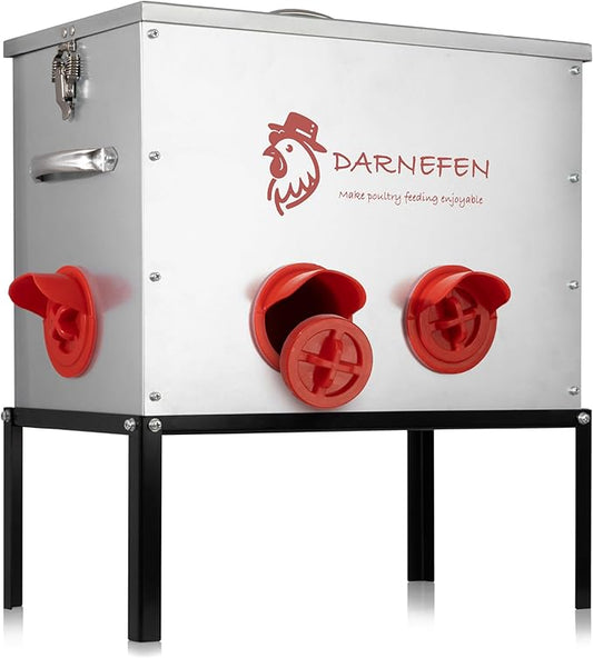 Automatic Chicken Feeder Rat Proof - 40lb 6 Ports Large Capacity Metal Poultry Feeder with Legs and Lids - Galvanized Chicken Feeder for Hen Coop