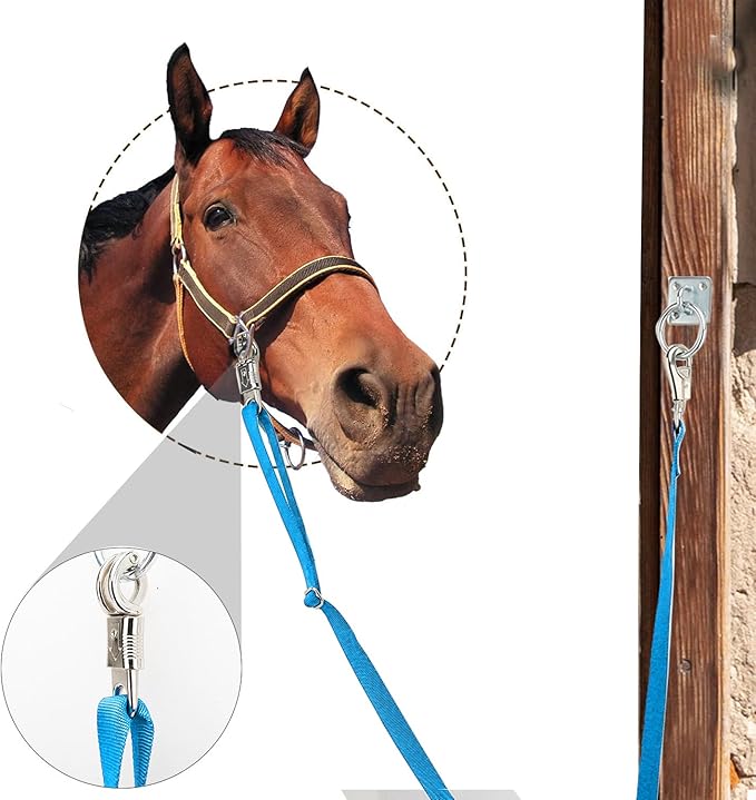 2PCS Cross Ties,Heavy Duty Adjustable Nylon Cross Ties for Horse Horse Trailer Tie with Panic Snap and Bull Snap,Adjustable Length from 44.5-78.5 Inch,Blue