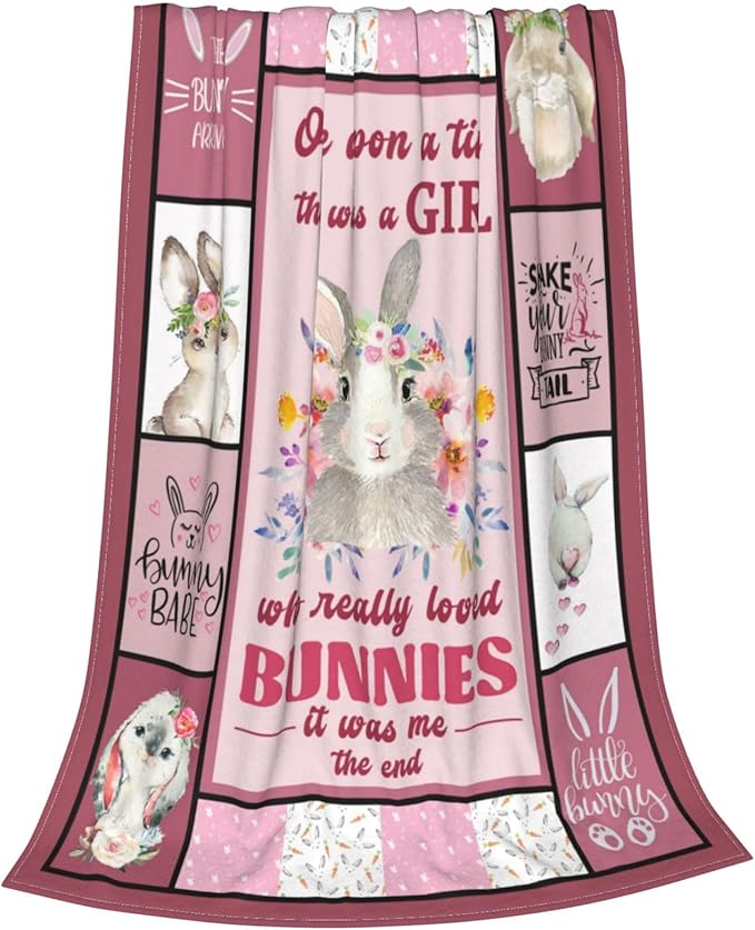Rabbit Blanket Rabbits Throw Blanket Soft Fleece Flannel Bedding Bunny Gifts Just a Girl for Women Girls Lovers Adults Stuff Plush for Couch Sofa Bed Room Decor 60"X80"