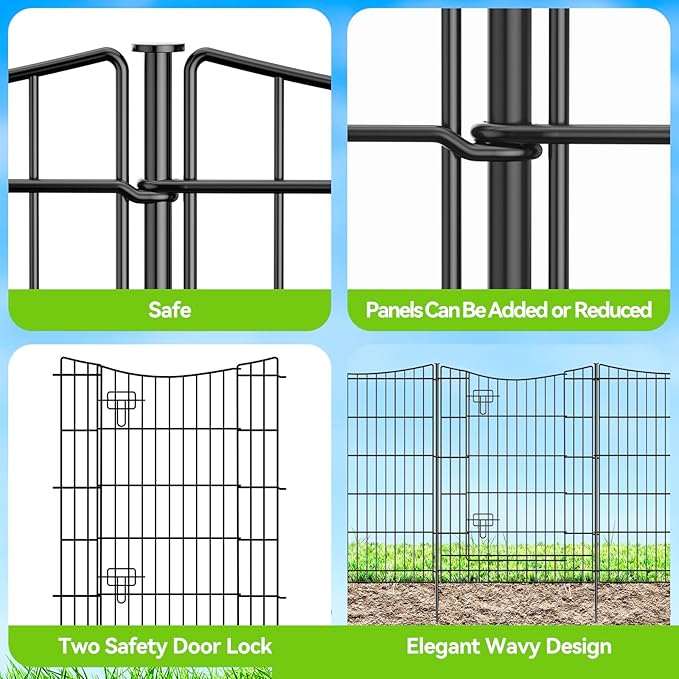 INJOPEXI Decorative Garden Fence 12 Panels 26ft(L)×36in(H) Metal Garden Fences with 11 Panels + 1 Gate, Animal Barrier Rabbit Fence Rustproof Wire Temporary Dog Fencing Outdoor for Backyard Lawn