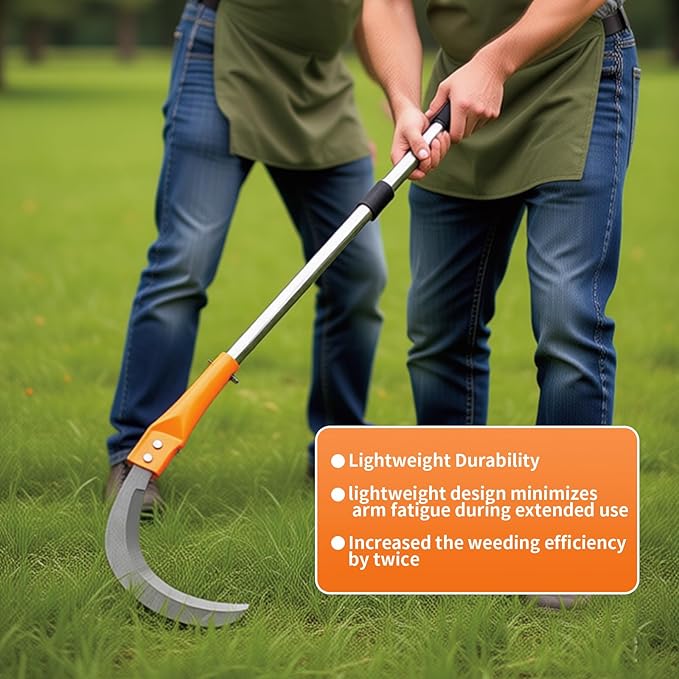Weeding Sickle, Stainless Steel Long-Handled Lightweight Sickle, Serrated Double-Edged Steel Grass Sickle, Extended Upright Weeding Scythe, for Garden Yard Gardening Pruning