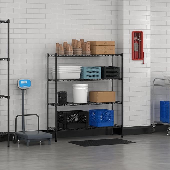 Commercial NSF Listed Black Epoxy Stationary Wire Shelving Kit 14" x 48" x 54", with 4 Shelves Perfect for Warehouse, Walk-in Refrigerator, Freezer, Grocery Store, Restaurant, Dishroom
