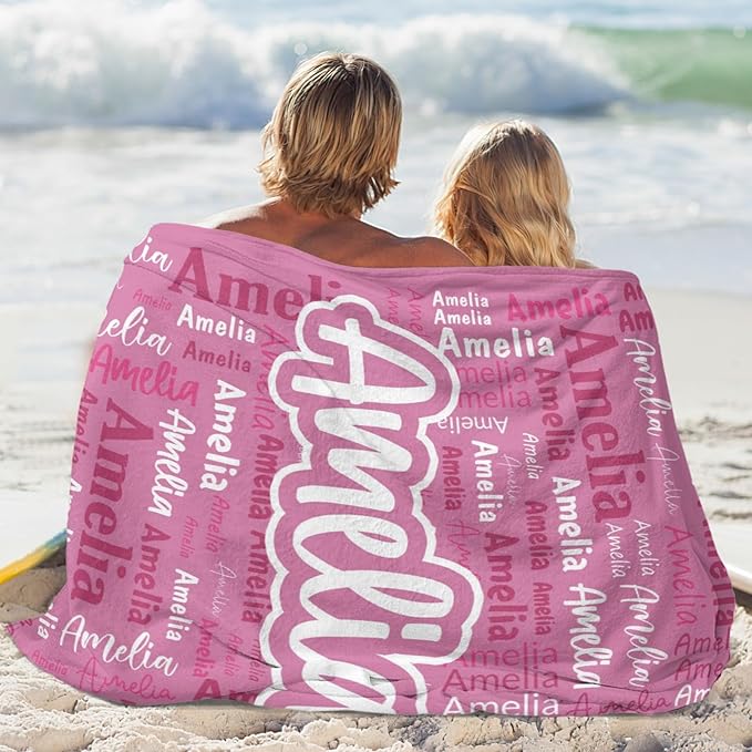 Custom Blanket with Name Personalized Blankets for Kids Adult Boys Girls Flannel Monogrammed Customized Blankets Throw (50''x60'')