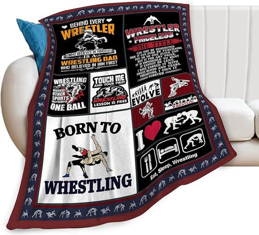 Wrestling Blanket Wrestlers Decor Throw Blanket Super Soft Flannel Lightweight Fluffy Plush Cozy Fuzzy Fleece Sports Gifts Blanket for Boys Kids Adults Man Woman for Bedding Sofa 40"X50"
