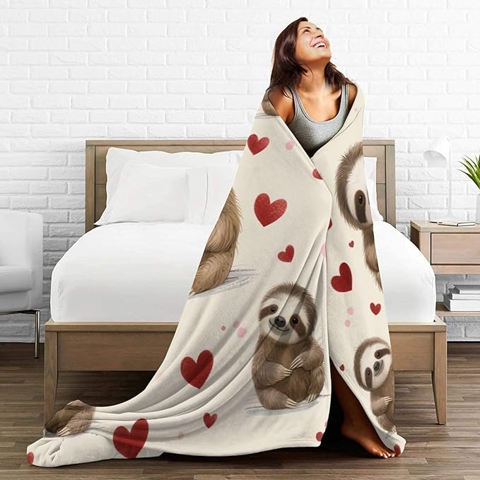 Sloth Blanket, Soft Plush Fleece Animal Throw Blanket - Cozy Warm Stuffed Blankets Bedding Sloth Gifts for Women Girls Kids Adults 50"X60"