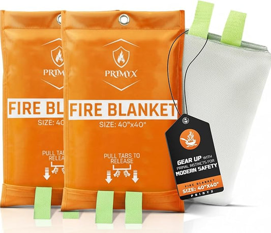 Emergency Fire Blanket 40"x40" (2-Pack) – Fireproof Survival Blanket for Home, Kitchen, RV & Camping – Smothers Grease & Electrical Fires – Reusable, Pet & Family Safe Fire Safety Gear