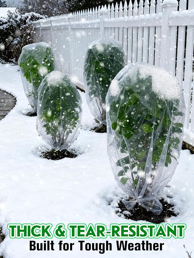 Alphatool 10 x 20ft Plant Covers Freeze Protection with 36 Clips - Greenhouse Plastic Sheeting, Frost Cloth Row Cover for Outdoor Garden Plants Winter Vegetables Crops