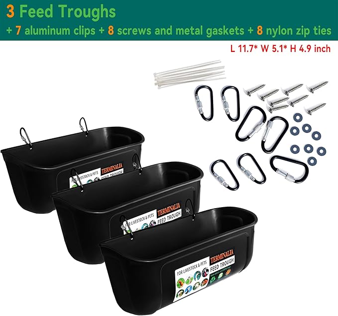 3 Pack Duck Chicken Poultry Hanging Fence Feeder | 8 Quarts in Total | Black｜A Free Feed Scoop Included