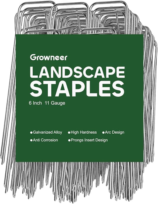 GROWNEER Landscape Staples 100 Packs 6 Inches Heavy Duty 11 Gauge Galvanized Steel Garden Stakes, Garden Staples Securing Pegs for Securing Weed Fabric Landscape Fabric Netting Ground Sheets & Fences