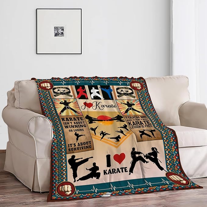 Karate Blanket, Karate Throw Blanket, Sport Gifts Blankets Stuff Fleece Flannel Plush for Men Boys Women Girls Lovers Adults Soft Bedding Gift for Sofa Bed Office Home Decor 40"X50"