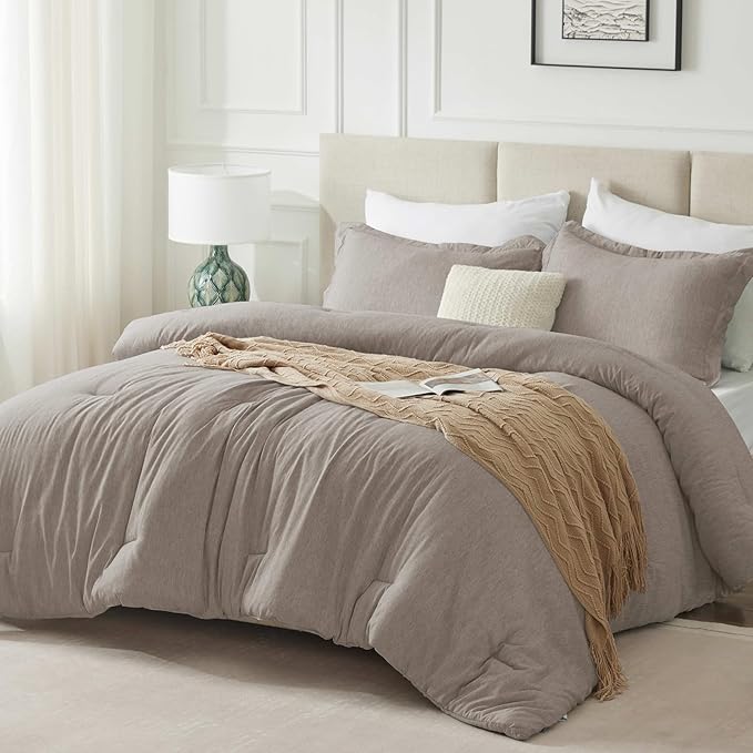 CozyLux King Size Comforter Set - 3 Pieces Linen Soft Luxury Cationic Dyeing Bedding Comforter for All Season, Breathable Lightweight Fluffy Boho Bed Sets with 1 Comforter and 2 Pillow Shams