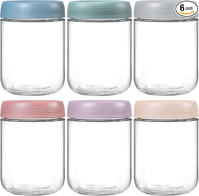 NETANY 6-pack 16 oz Overnight Oats Containers with Lids, Glass jars with Airtight Lids, Wide mouth Mason Salad jars, Glass Food Storage Containers for Snacks Yogurt Spice Sugar