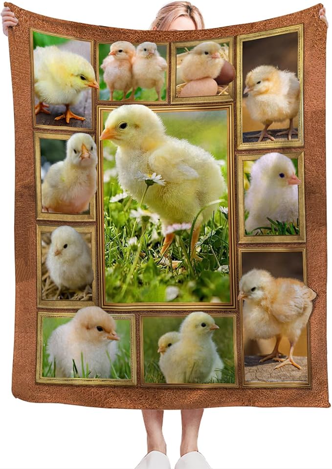 Cute Chicken Blanket, Farm Animal Throw Blankets, Yellow Chick Fuzzy Plush Blanket Ultra Soft for Chicken Lover Gift Kids Teens Women Men Girls Boys Stuff Decor for Home Bedding Sofas Couch 50"X40"