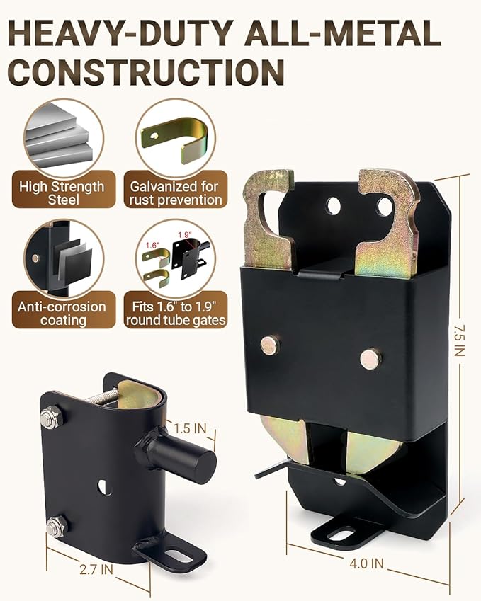 2 Way Farm Gate Latch, Heavy-Duty Fence Gate Latch with Self-Locking Nut, Black Livestock Gate Latch Compatible with Horse Corrals, Farms, Pastures, Stables, Ranches