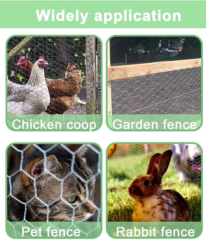 Chicken Wire Fencing 16.9 Inch x 49.2 Ft, Poultry Wire Netting 0.6 Inch Hexagonal Galvanized Floral Fence Mesh for Pet Rabbit Coop