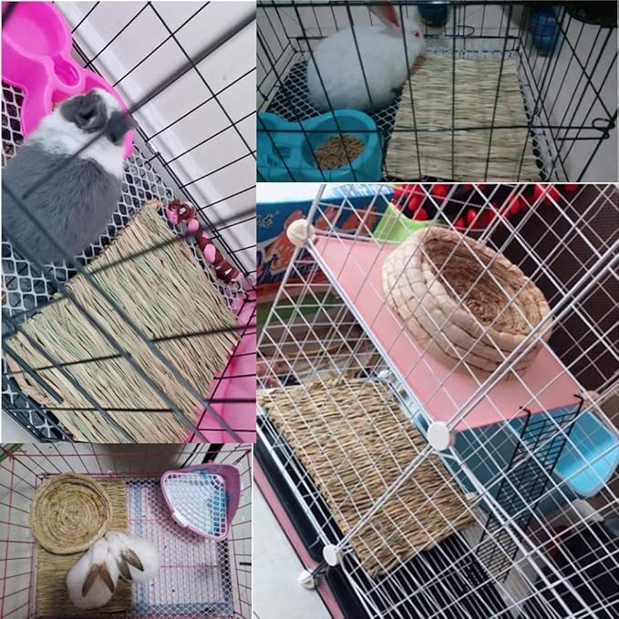 Grass Mat for Rabbit Bunny Chew Toys Woven Bed Mat for Guinea Pig Chinchilla Squirrel Hamster Cat Dog and Small Animal (22PCS Grass mat)