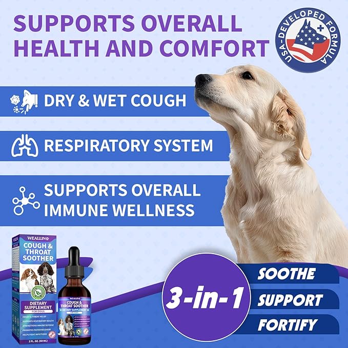 Dog Cough Treatment Support for Dogs - Dog Cough Care Natural Solution for Cough Natural Dog Cough Supplement Herbal Drops Support for All Breeds - 120 ml/4 Fl Oz