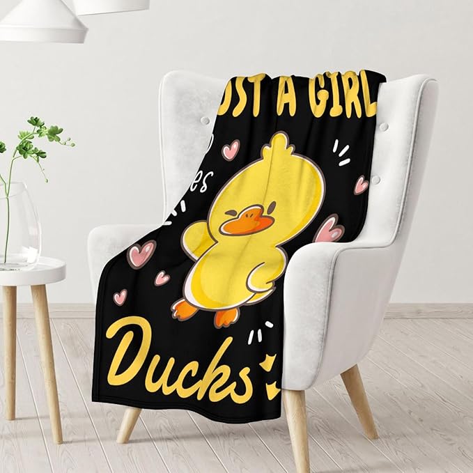 Duck Throw Blanket - Soft, Fuzzy & Warm - 40x50 Inches Small Blanket for Couch, Sofa - Black Cute Throw Gift for Girls, Boys