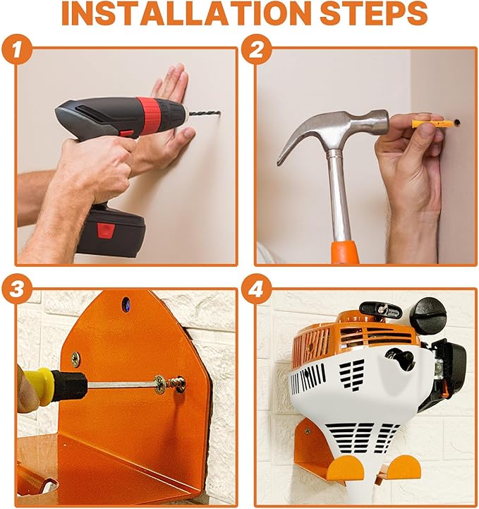 Garage Organization Weed Eater Holder Shed Organizer, Trimmer Rack Garden Power Tool Hanger for Grass Lawn Mower, 2 Pack