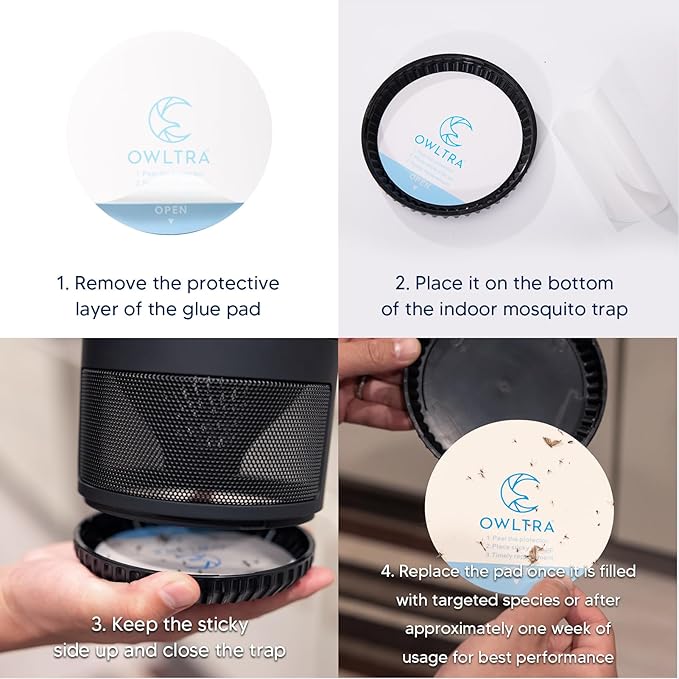 OWLTRA Original 10 Replacements Sticky Glue Pads Refills for OWLTRA IMT-L60 and IMT-L70 Indoor Electric Insect Trap, Catcher & Killer Lamp for Fruit Flies, Mosquitos, Moths, Gnats, and More