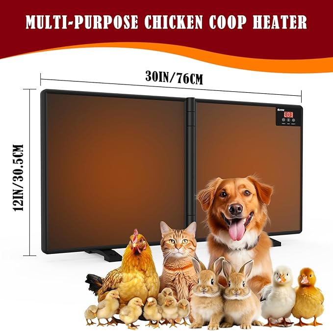Chicken Coop Heater Inside Coop with Remote Control, 180W Foldable Radiant Heaters, 30''x12'' Large Heating Panel Warmer for Cozy Winter with Adjustable Timer and Temp, Safer Than Brooder Heat Lamp
