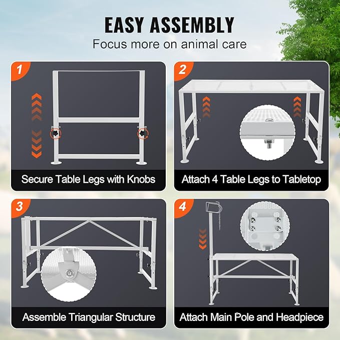 VEVOR Goat Milking Stand - Deluxe Adjustable 51x23 inch Premier Metal Livestock Stand, Durable Headpiece and Nose Loop, Height Adjustable 21" to 33", Ideal for Horned Farm Animals, White