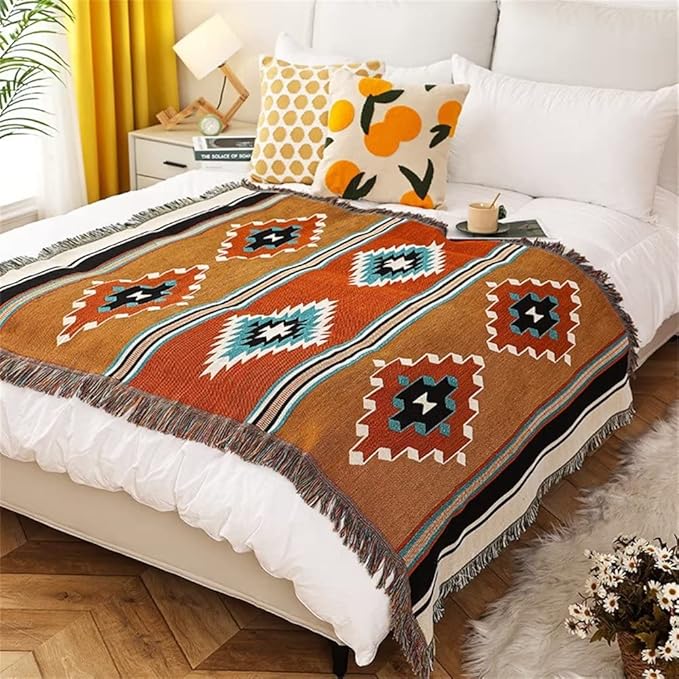 Lqprom Southwest Throw Blankets Aztec Southwestern Throws Cover Boho Native American Blankets for Gift Sofa Table Bed Living Room Decor Outdoor Camping Picnic Tent Beach Car Traveling 63"x87"