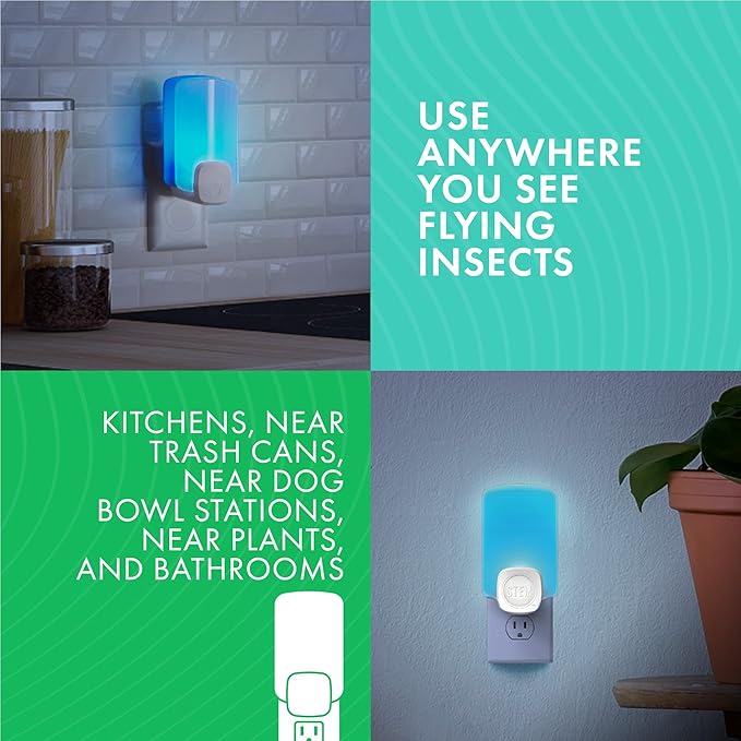 STEM Insect Trap - Indoor Fruit Fly & Gnat Pest Control for House, Home and Kitchen, Attracts & Traps Flying Bugs, Soft Blue Light - Includes 1 Plug-in Device & 3 Cartridges
