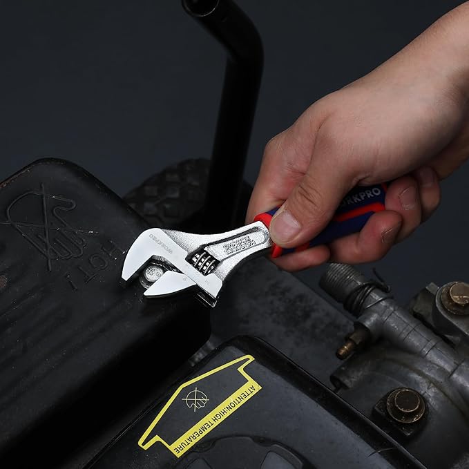 WORKPRO 6-inch Adjustable Wrench, Wide Jaw Opening Wrench with Rubber Anti-slip grip, Metric/SAE Scales, Premium Cr-V Steel, Chrome Plated