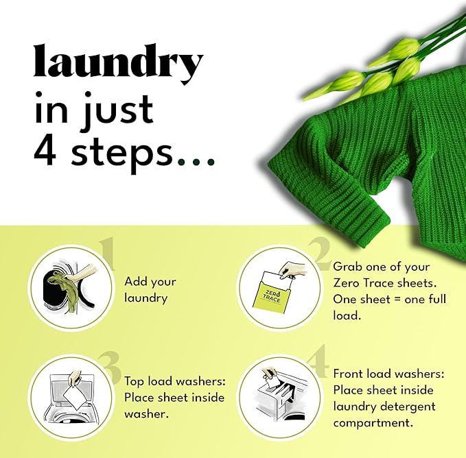 Zero Trace All Natural Laundry Detergent Sheets Eco Friendly - Laundry Soap - Travel Laundry Detergent with Fresh Scent (72 Loads 36 Sheets)