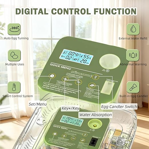 XOTTI Incubator for Hatching Egg, 12 Egg Incubators with Temperature and Humidity Control, Automatic Turner, Candler, 360° Viewing for Dry Hatch Chicken, Duck, Quail, Goose, Parrot and Pigeon