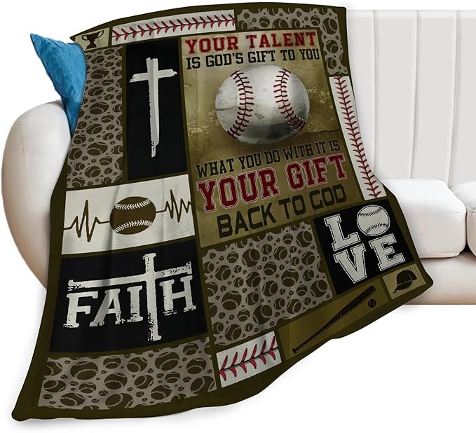 Baseball Blanket Decor Gifts for Boys, Flannel Fleece Fuzzy Christian Throw Blankets, Soft Warm Cozy Plush Sports Blanket for Bed Couch Living Room Stuff Decoration for Kids Adult 50"x40"