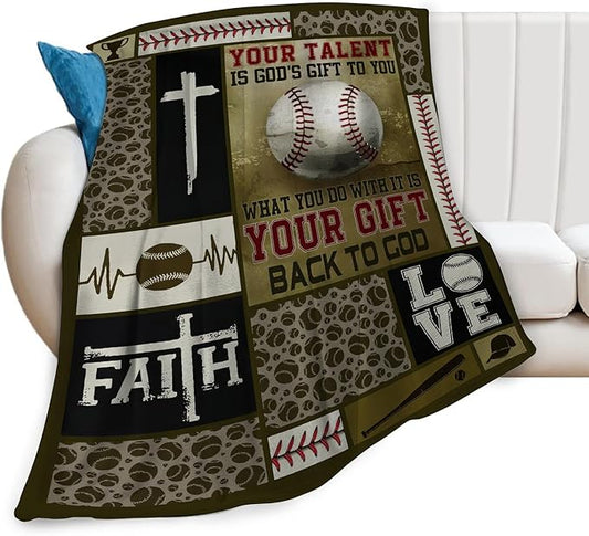 Baseball Blanket Decor Gifts for Boys Flannel Fleece Fuzzy Christian Throw Blanket Soft Warm Cozy Plush Sports Blanket for Bed Couch Living Room Stuffed Decoration for Kids Adult 80"x60"