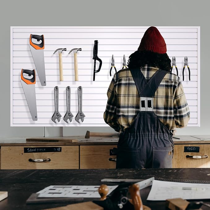 NeatiEase Slatwall Panel Wall Storage Systems, 4 x 8ft Slat Wall Paneling Garage Wall Organizer, Heavy Duty Wall Mounted PVC Wall Rack (White)