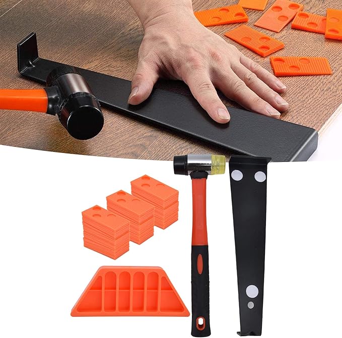 33Pcs Professional Floor Install Tool Kit Heavy Duty Laminate Wooden Flooring Installation Tools with Double Face Pull Bar Spacers for Home DIY Renovation Orange Black