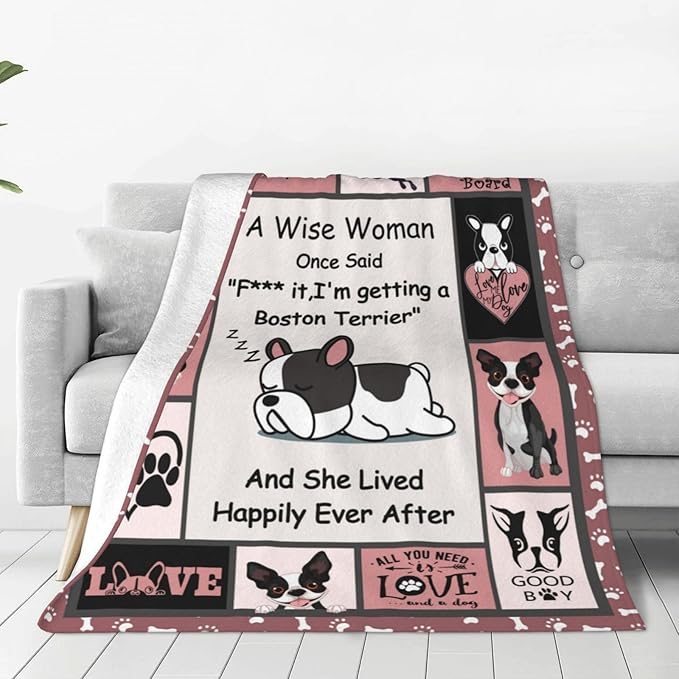Boston Terrier Blanket - Frenchie Pet Lover Gift for Kids, Girls, Women - Plush Cozy Fleece Flannel Throw With Cute Puppy Decor 50"X60"