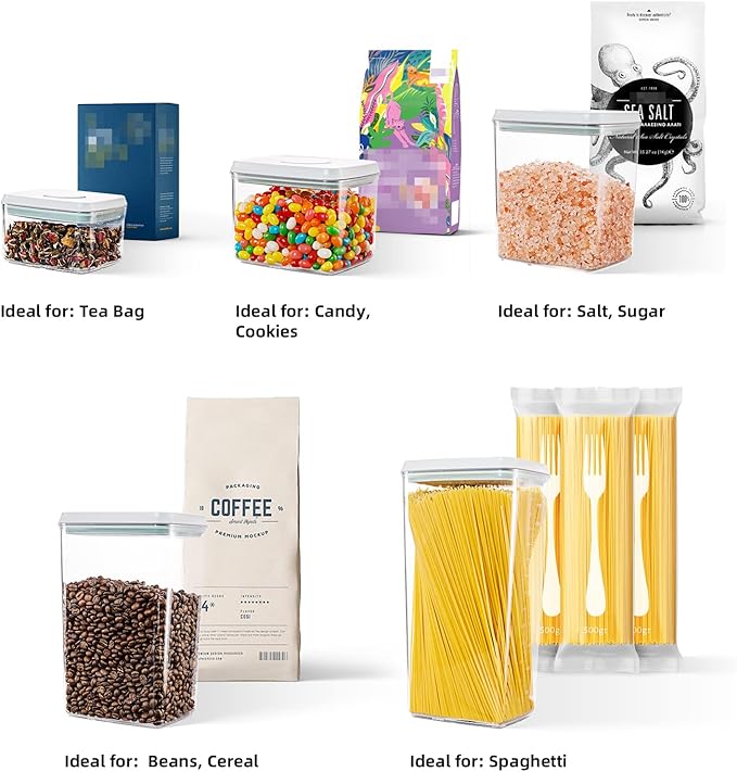 Airtight Pop Food Containers with Lids, 10 PCS Kitchen and Pantry Organization Canisters for Cereal, Dry Food, Sugar, Snack, Flour, Spaghetti