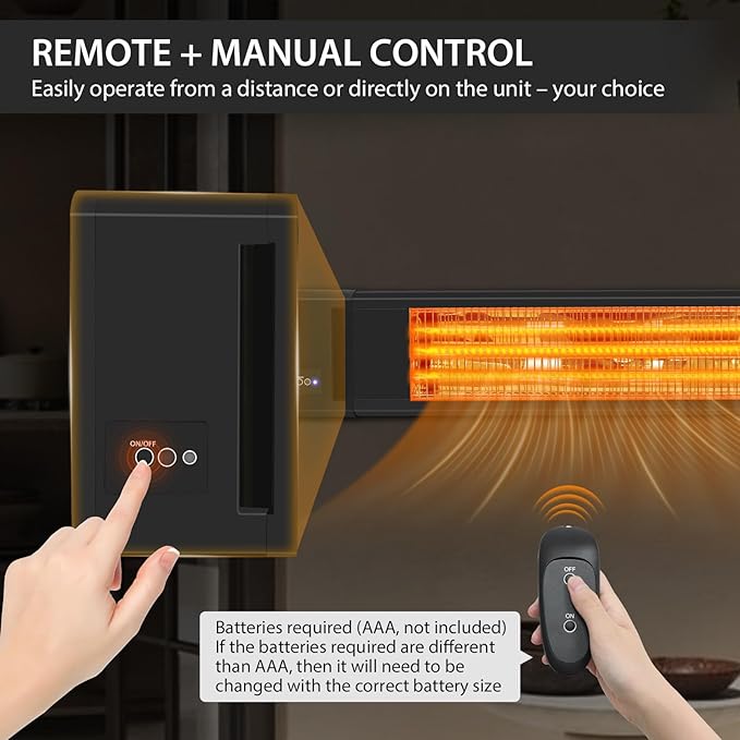 EAGLE PEAK Infrared Patio Heater 1500W Carbon Fiber, Wall-Mounted Outdoor Electric Heater with Remote, ETL Certified, IP65 Weatherproof for Indoor Outdoor Patio Garage Backyard Pergola, Black