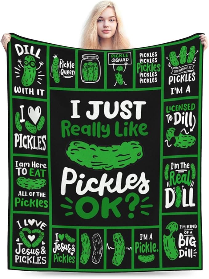 Pickle Blanket Super Soft Warm Pickle Fleece Throw Blanket I Just Really Like Pickle Women Girls Cozy Fluffy Lightweight Flannel Gifts Blankets for Men Adults 80"X60"