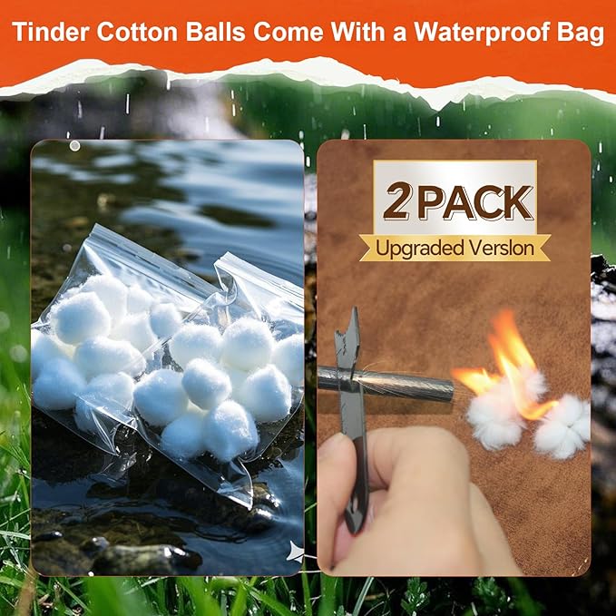 Magnesium Fire Starter with Striker, High Temp Magnesium Rod, Ferro Rod Fire Starter Survival Tool with Waterproof Tinder and Steel Fire Striker for Camping, Hiking and Emergency