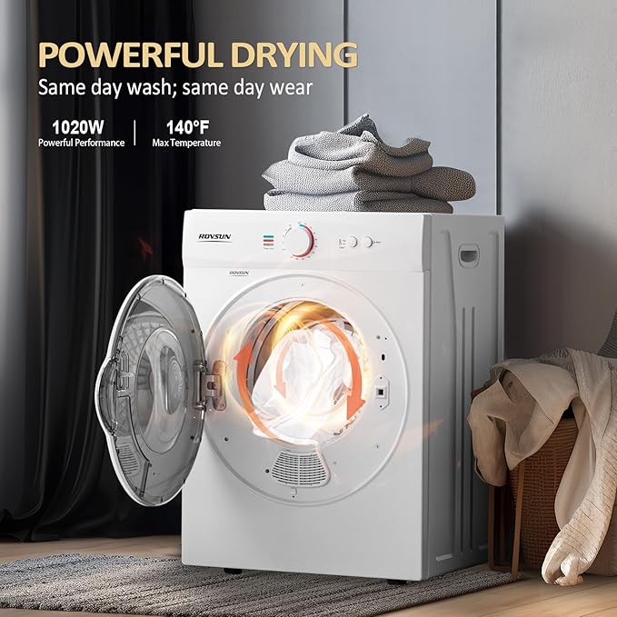 ROVSUN 1.8 Cu.Ft Portable Clothes Dryer, Front Load Dryer Machine, Compact Laundry Dryer with Stainless Steel Tub for Apartment, Home, Dorm (Classic Knob Control)