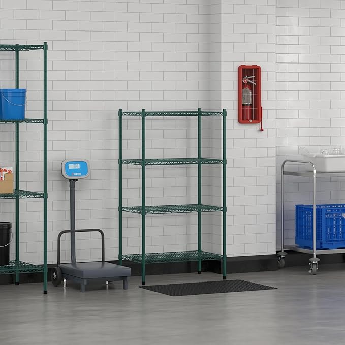 Commercial NSF Listed Green Epoxy Stationary Wire Shelving Kit 18" x 30" x 54", with 4 Shelves Perfect for Warehouse, Walk-in Refrigerator, Freezer, Grocery Store, Restaurant, Dishroom