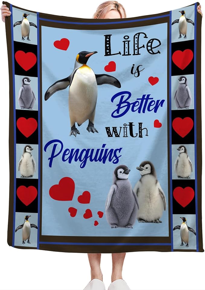 Penguin Blanket Decor Gifts for Penguin Lover Flannel Fleece Fuzzy Throw Blanket Soft Warm Cozy Plush Animal Blanket for Bed Couch Living Room Stuffed Decoration for Kids Adult 80"x60"