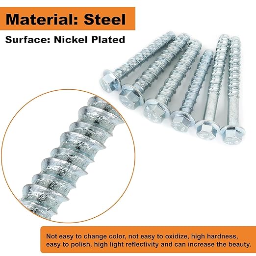 3/8 x 5 50pcs Concrete Screws, Nickel Plated Concrete Screw Drill Bit Set for Anchoring Masonry, Brick or Concrete Block (50 pcs)