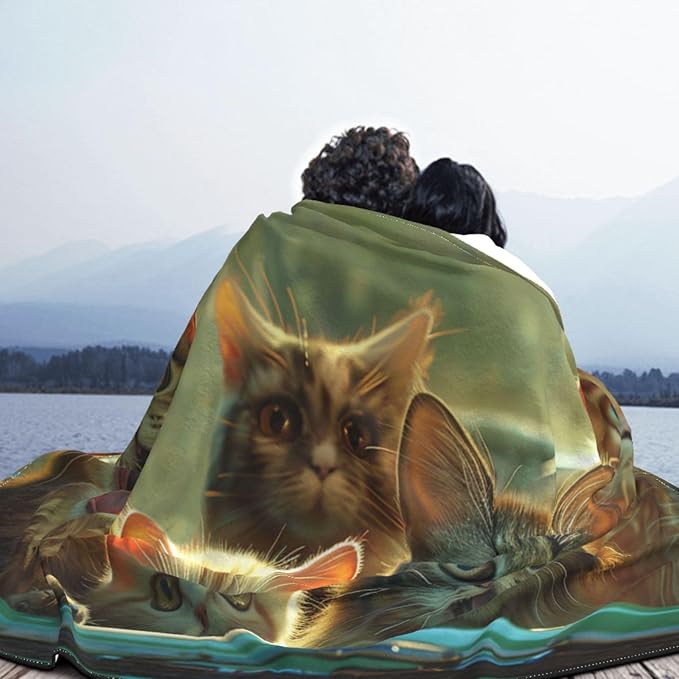 Cat Throw Blanket Cute Cats Decor Blanket Super Cozy Plush Lightweight Soft Plush Flannel Fleece Blanket Gifts for Cat Lover Girls Boys Kids Women Men Teenager for Sofa Bed Couch 60"X50"