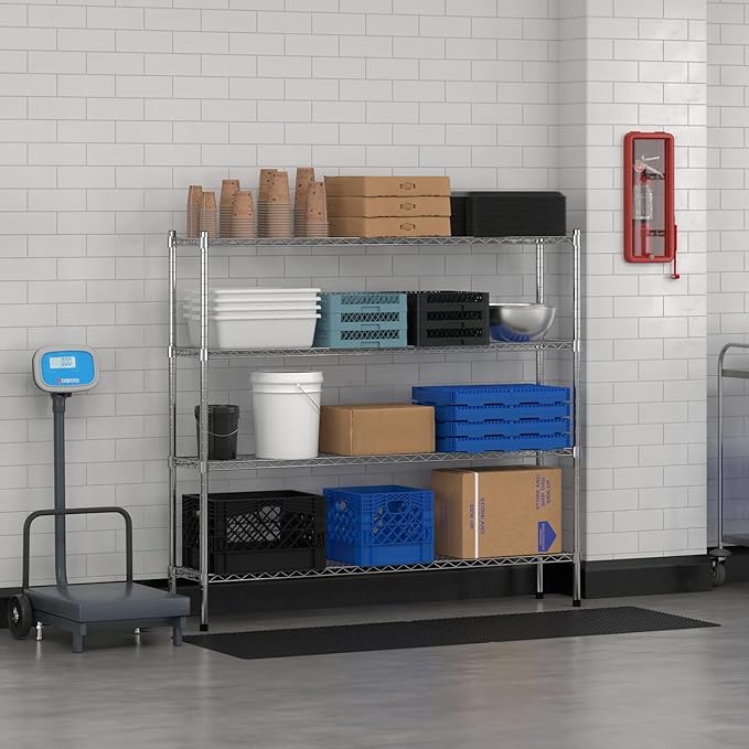Commercial NSF Listed Chrome Stationary Wire Shelving Kit 12" x 60" x 54", with 4 Shelves Perfect for Warehouse, Walk-in Refrigerator, Freezer, Grocery Store, Restaurant, Dishroom