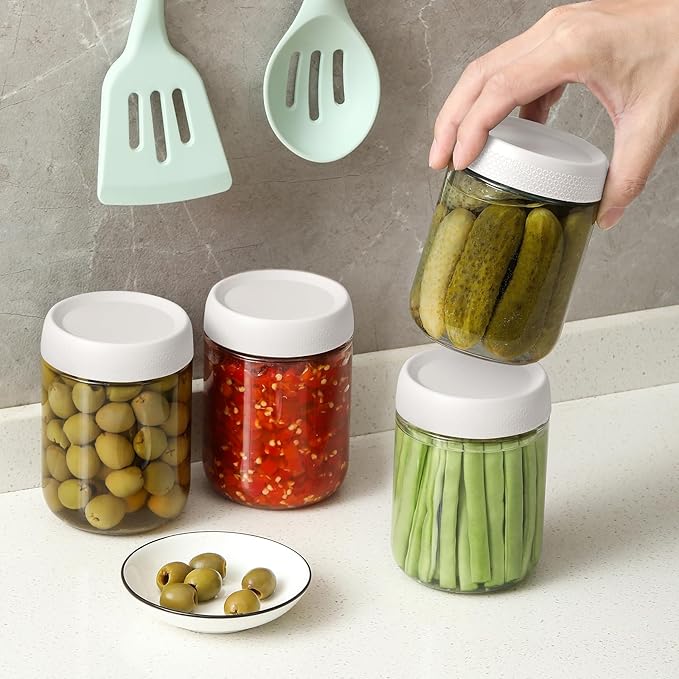 NETANY 6-pack 16oz Glass jars with Airtight Lids, Overnight Oats Containers with Lids, Wide mouth Mason Salad jars, Glass Food Storage Containers for Snacks Yogurt Spice Sugar-White