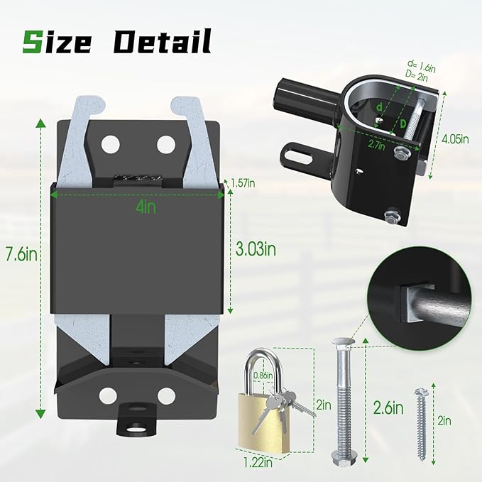 2 Way Farm Gate Latch - Heavy Duty Fence Gate Latch with Self-Locking Nut,Livestock Cattle Gate Latches for Pastures, Stables, Ranches, Horse Corrals,Farms